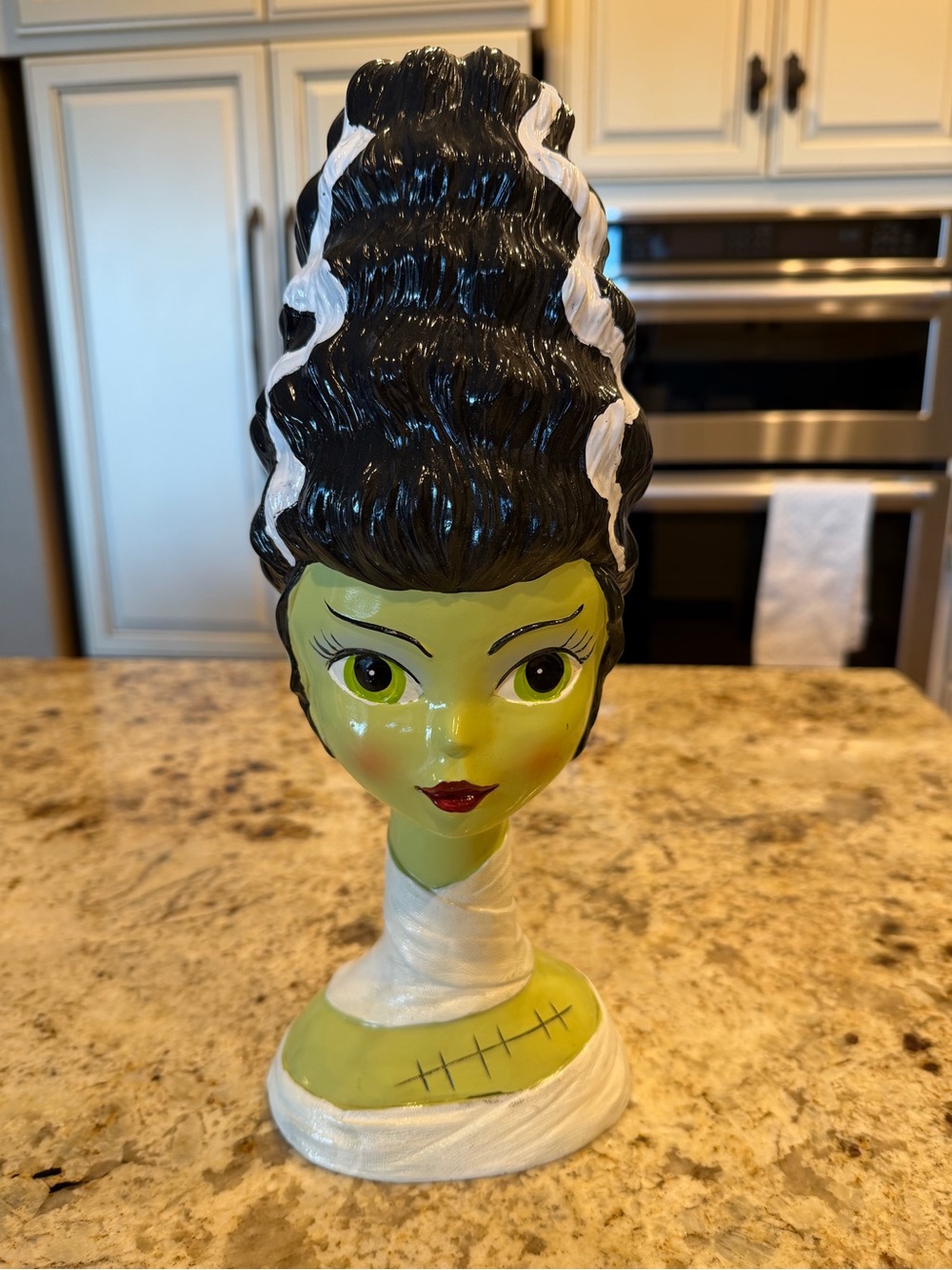 Viral Green Ceramic Bride of Frankenstein Bust Home Accent - Decorative Figurine